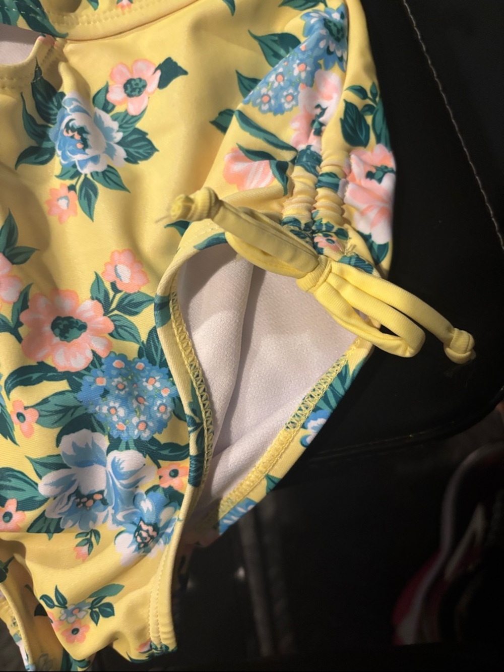 NWT Nicole Miller Yellow Floral Kids One-Piece Swimsuit with Pom-Pom Detail - Picture 5 of 5